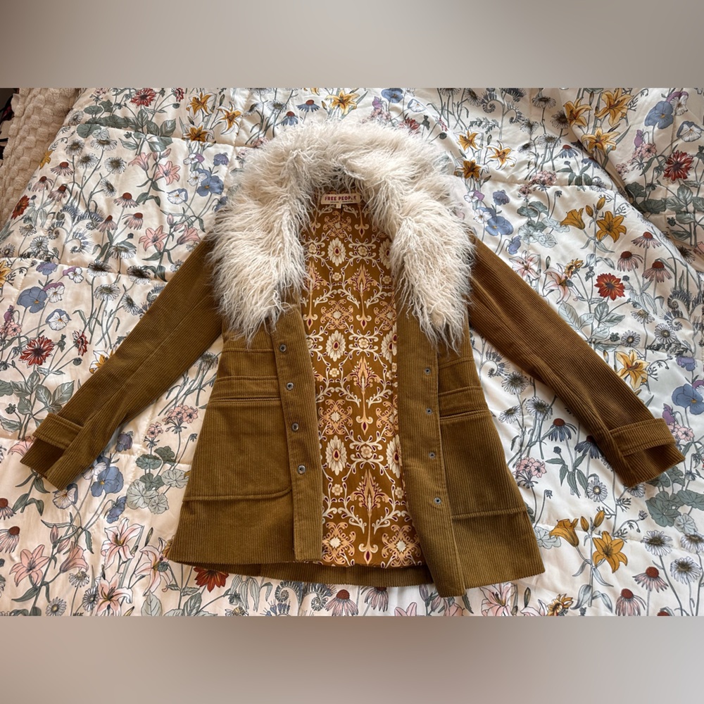 Free People Lady Lane Corduroy Faux Fur Trim Jacket Size S Boho